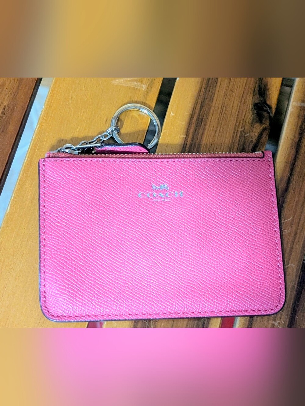 Coach Pink Leather Wristlet Pouch with Keyring